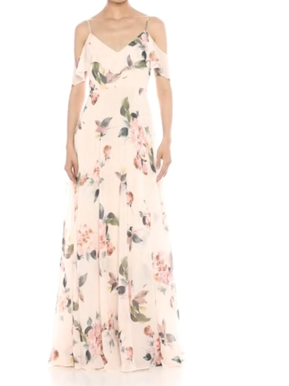 Jenny Yoo Collection Blush Maxi Dress with Flutter Sleeve